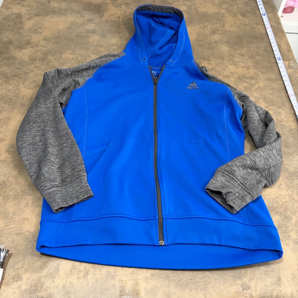 Adidas Full Zip Hoodie Mens 2XL Blue Climawarm Fleece Raglan *NO STRING*